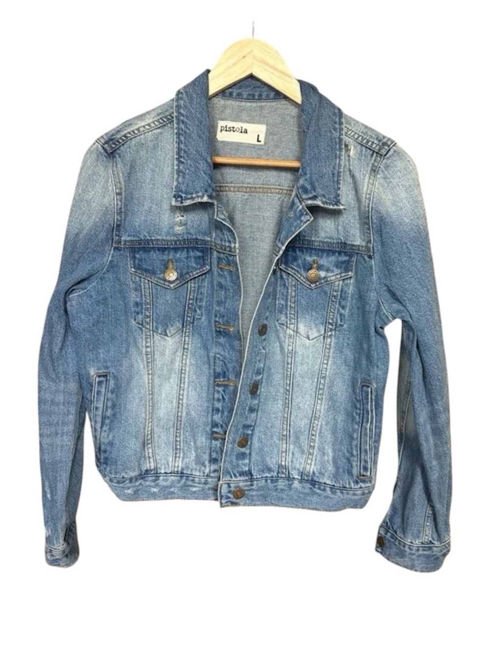 Pistola Distressed Light Blue Denim Jacket Size Large
